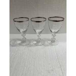 Wine Glasses 3 Floral Etched Rimmed‎ With Silver-Like Material